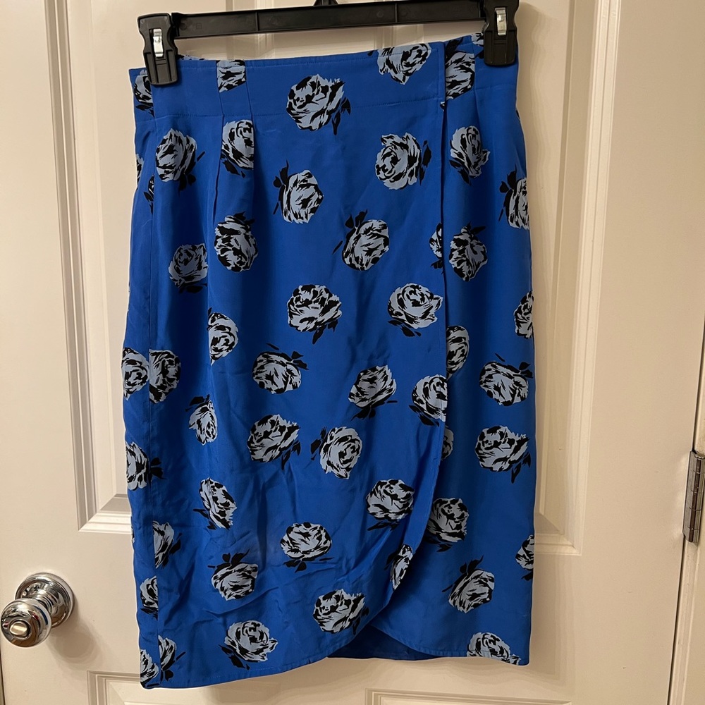 Vintage Ungaro Ter Blue Roses Wrap Skirt, Waist 28”